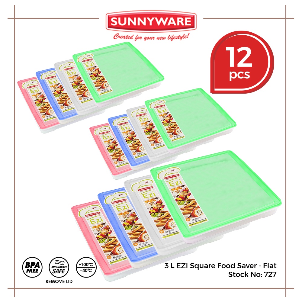 12pcs 3 L EZI Square Food Saver Flat [Sunnyware 727] Food Keeper