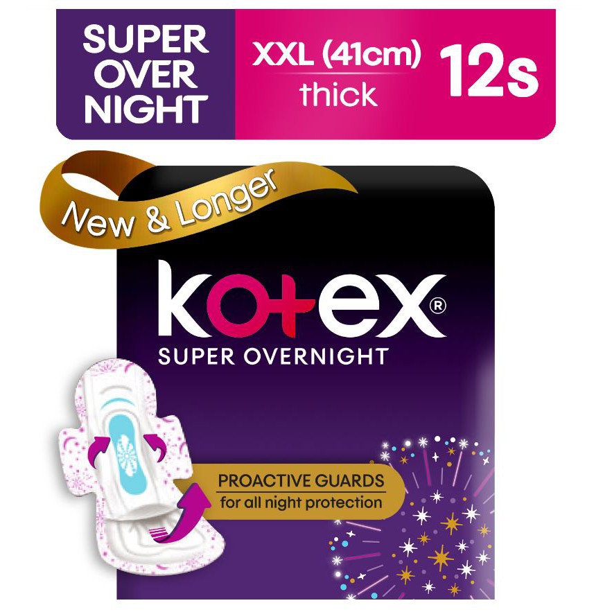 Kotex Super Overnights Feminine Pads 41cm 6 Pads x 2 Packs (12 Pads