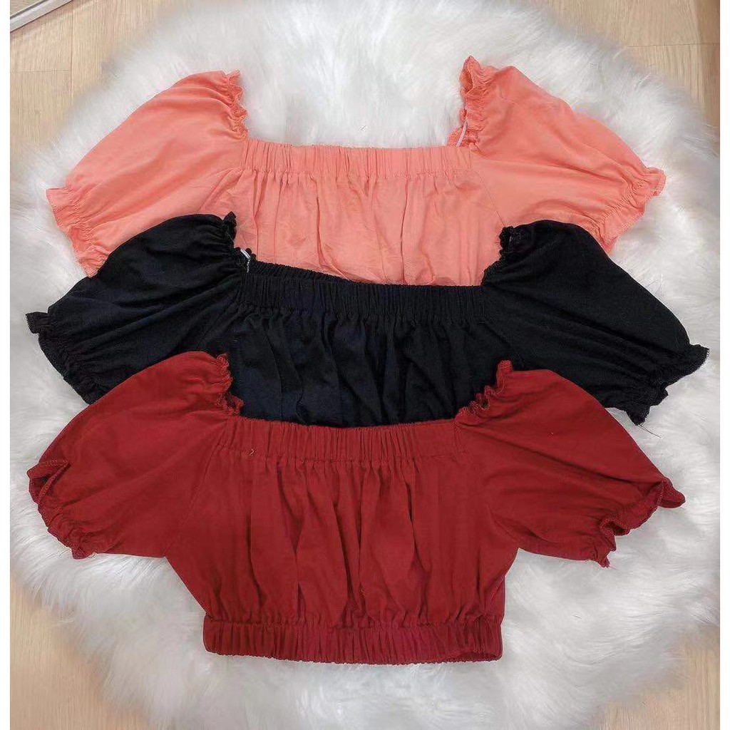 bangkok women offshoulder w/puff sleeve summer plain crop top fashion