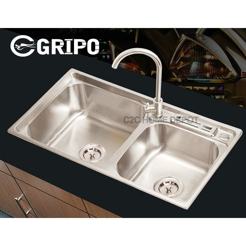 GRIPO SUS304 stainless Thick type kitchen sink 2 bowls GP8143K Shopee