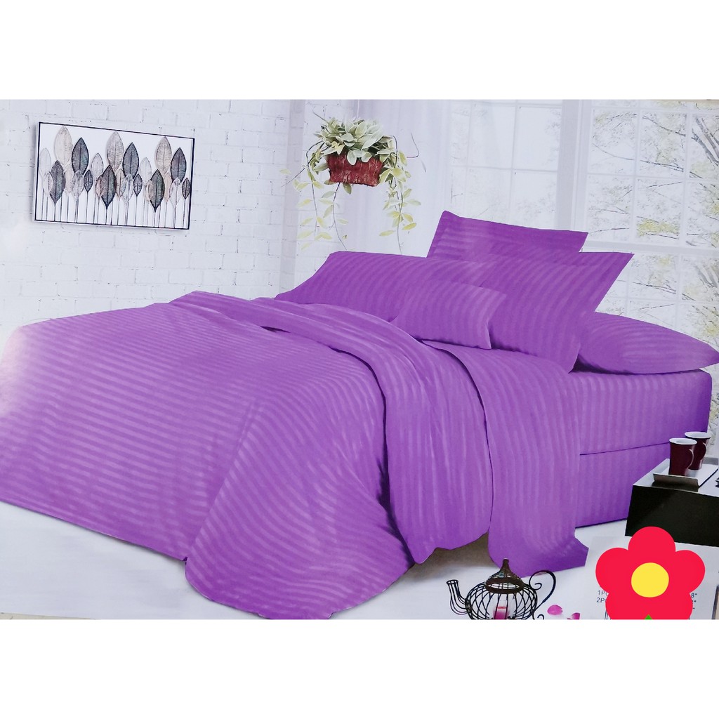 Hotel 4 IN 1 Cotton Plain Colored Bedsheet With Stripe Shopee Philippines