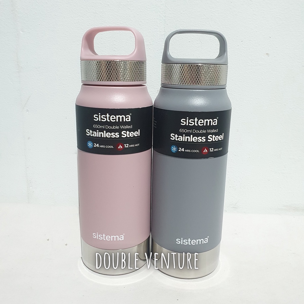 Sistema Stainless Steel Bottle Double Walled 650ml (Baby Pink / Gray