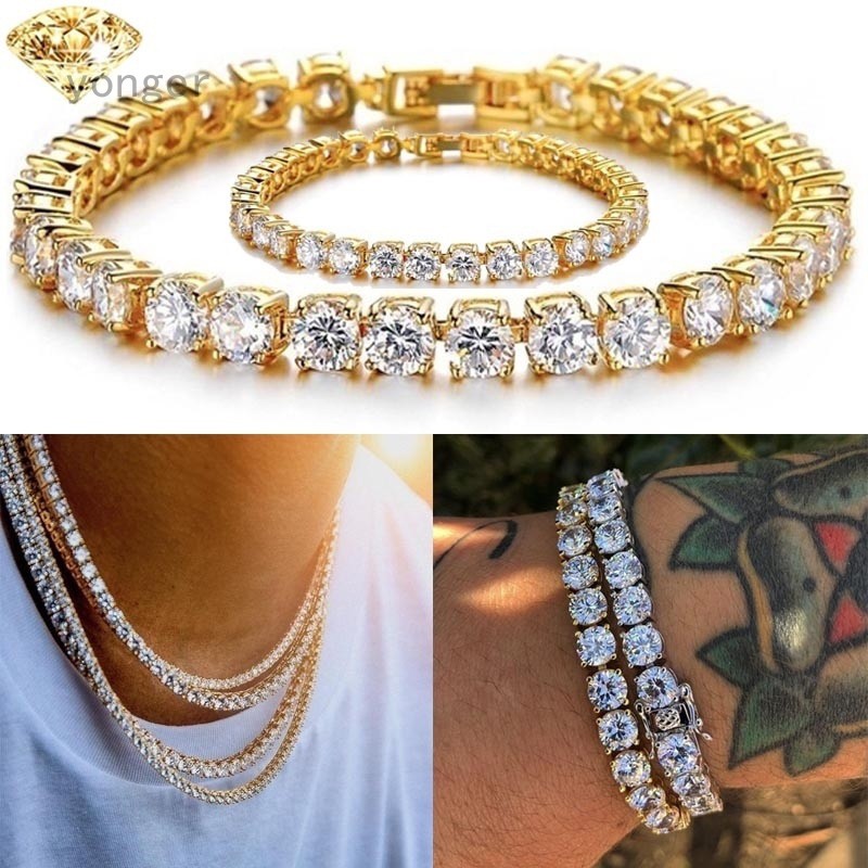 18K Gold 925 Silver Plated Cz Zircon Cluster Diamond Cuban Bracelet For