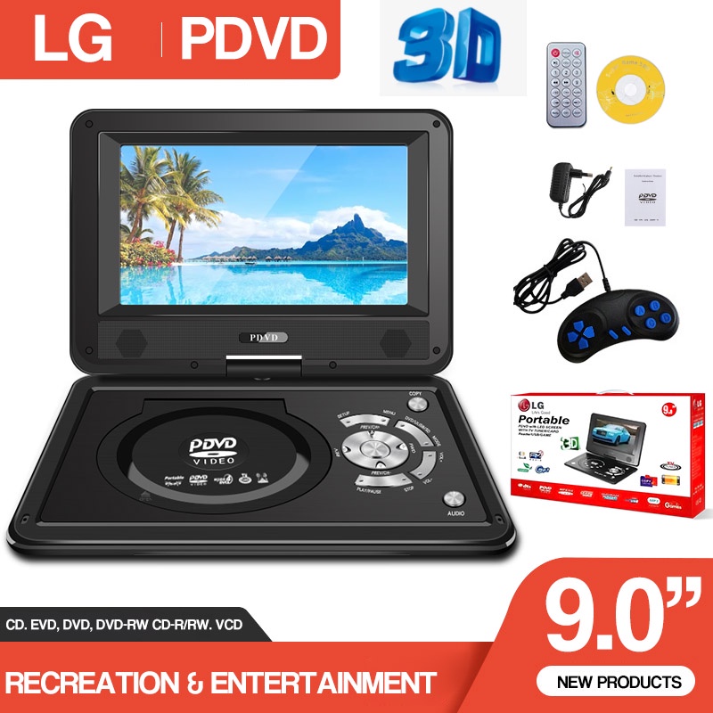 LG DVD 9 Inch 270° Swivel LCD Home Car TV DVD Player Portable VCD MP3