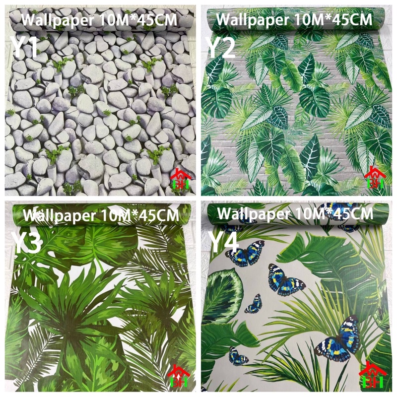 BHW Wallpaper Self Adhesive Stone/Leaf Design PVC Waterproof Wall Stickers Y1 Y2 Y3 E20 Shopee