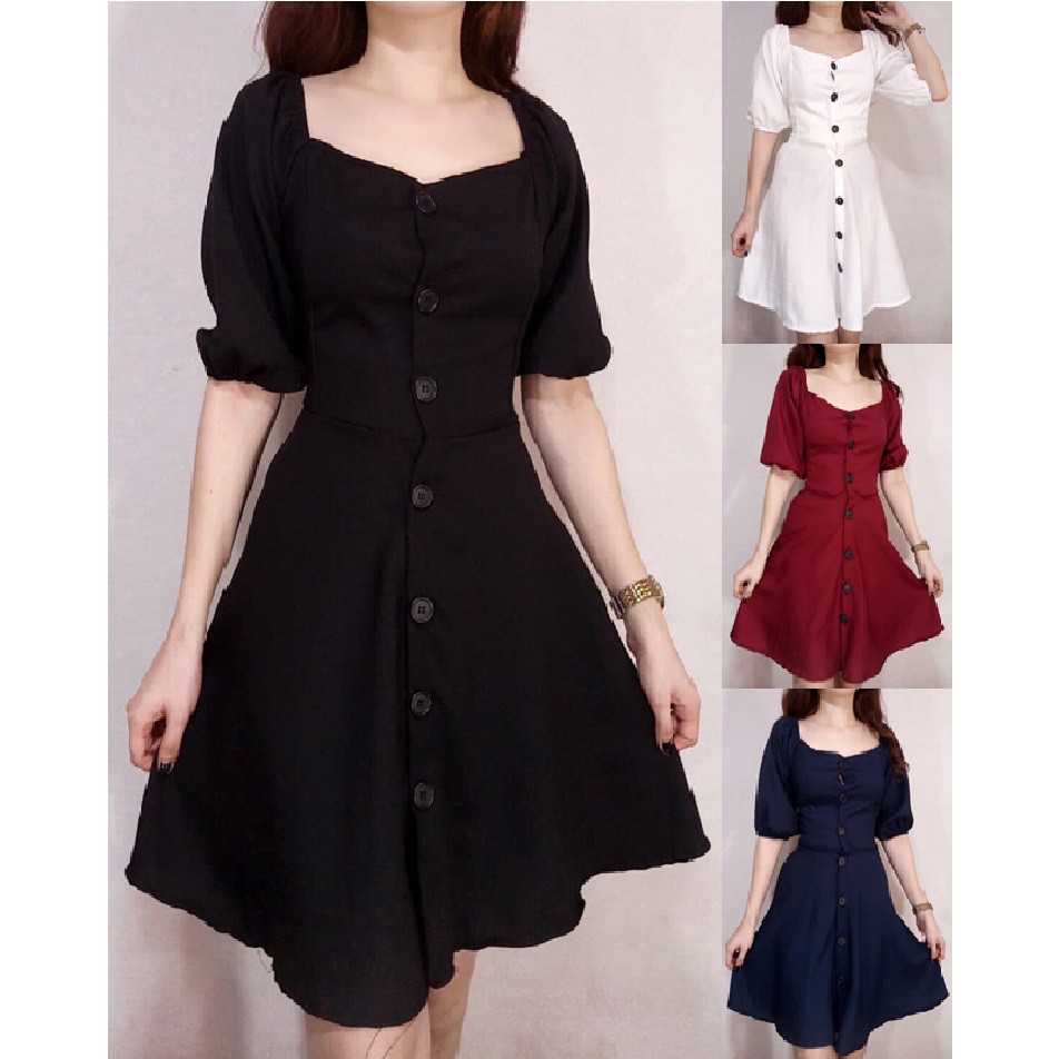Celeste Buttoned Down Dress Casual Puff Sleeves Dress Sunday Church
