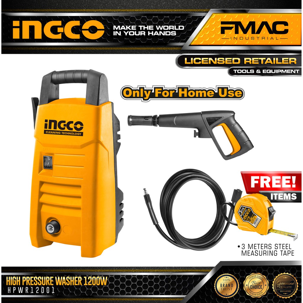 INGCO High Pressure Washer HPWR12001 1200W (WITH FREE 3 METERS STEEL