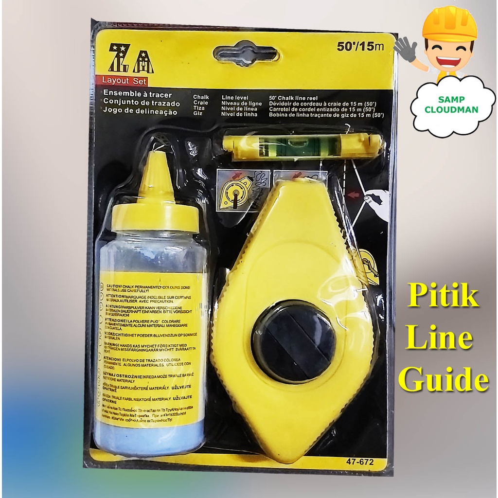 Layout Set Carpenter Tool Pitik Chalk Line Guide Level Chalk Line Reel