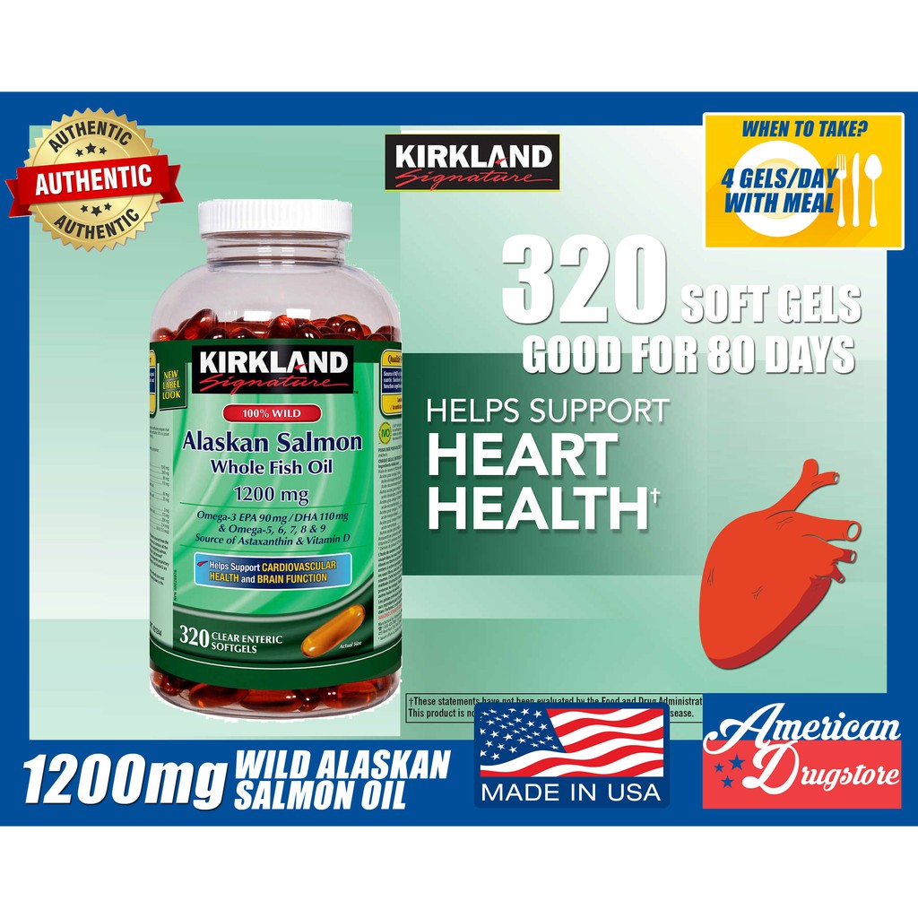 Kirkland Signature 100 Wild Alaskan Salmon Whole Fish Oil 1200mg, 320