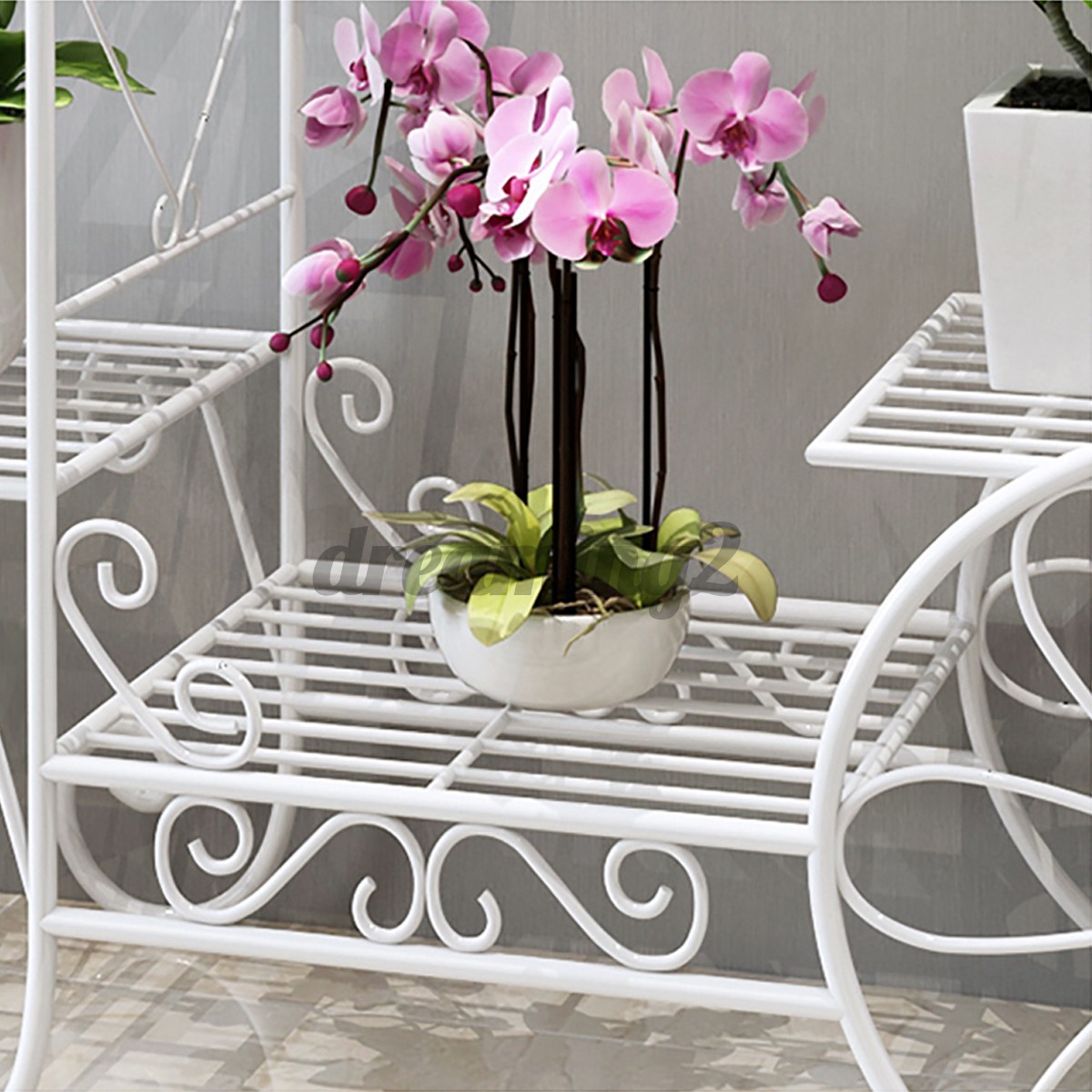 British metal outdoor potted plant Stand courtyard Wrought iron flower