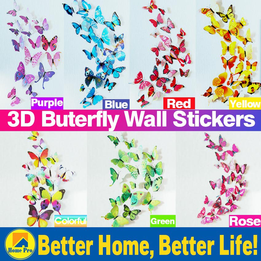 3D PVC Butterflies Wall Sticker Home Decoration Decals Stickers 3D
