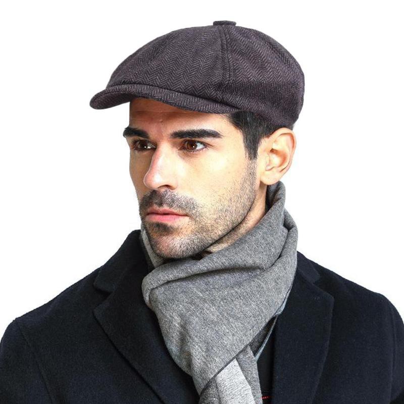 Mens Flat Cap Grey herringbone Newsboy Bakerboy Hat Gatsby Shopee