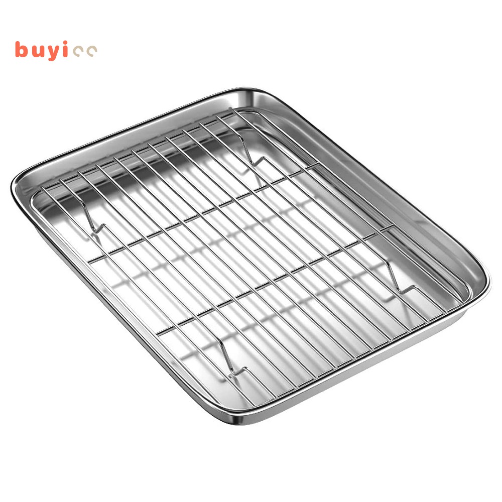10 Inch Toaster Oven Tray and Rack Set, Small Stainless Steel Baking