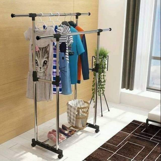 Standing Hanger Multifunctional Stand Hanger Double Hanging Clothes