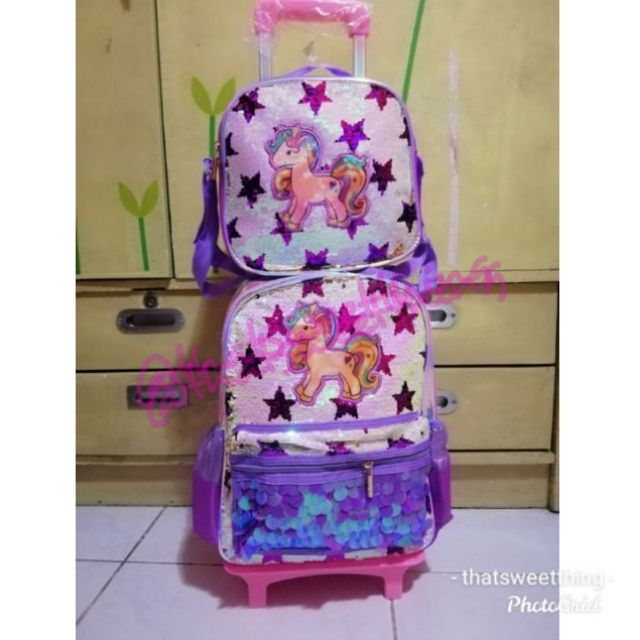 Unicorn Trolley Bag School Bag sequins trolley bag Shopee Philippines