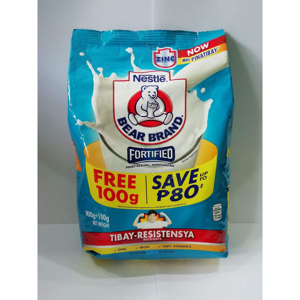 900g + 100g (free) Bear Brand Fortified Powdered Milk Drink Shopee
