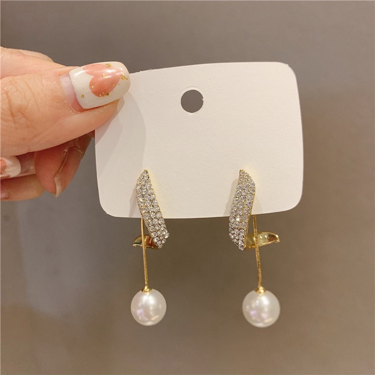 2021 new trendy full diamond pearl earrings female highend sense