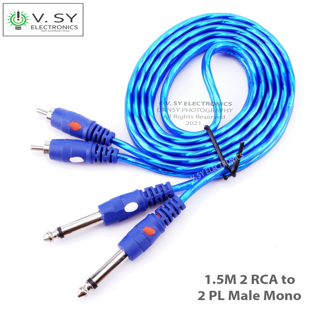 Heavy Duty 2 Male RCA Plug to 2 Male PL 6.35mm Mono Plug Jack Audio