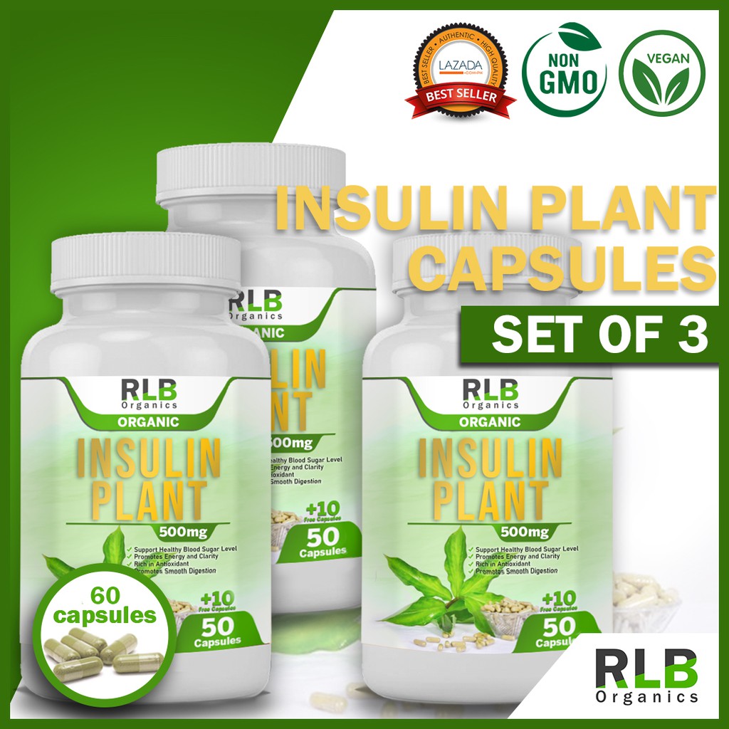 Set of 3 60 Capsules Pure Organic Natural Insulin Plant Capsules