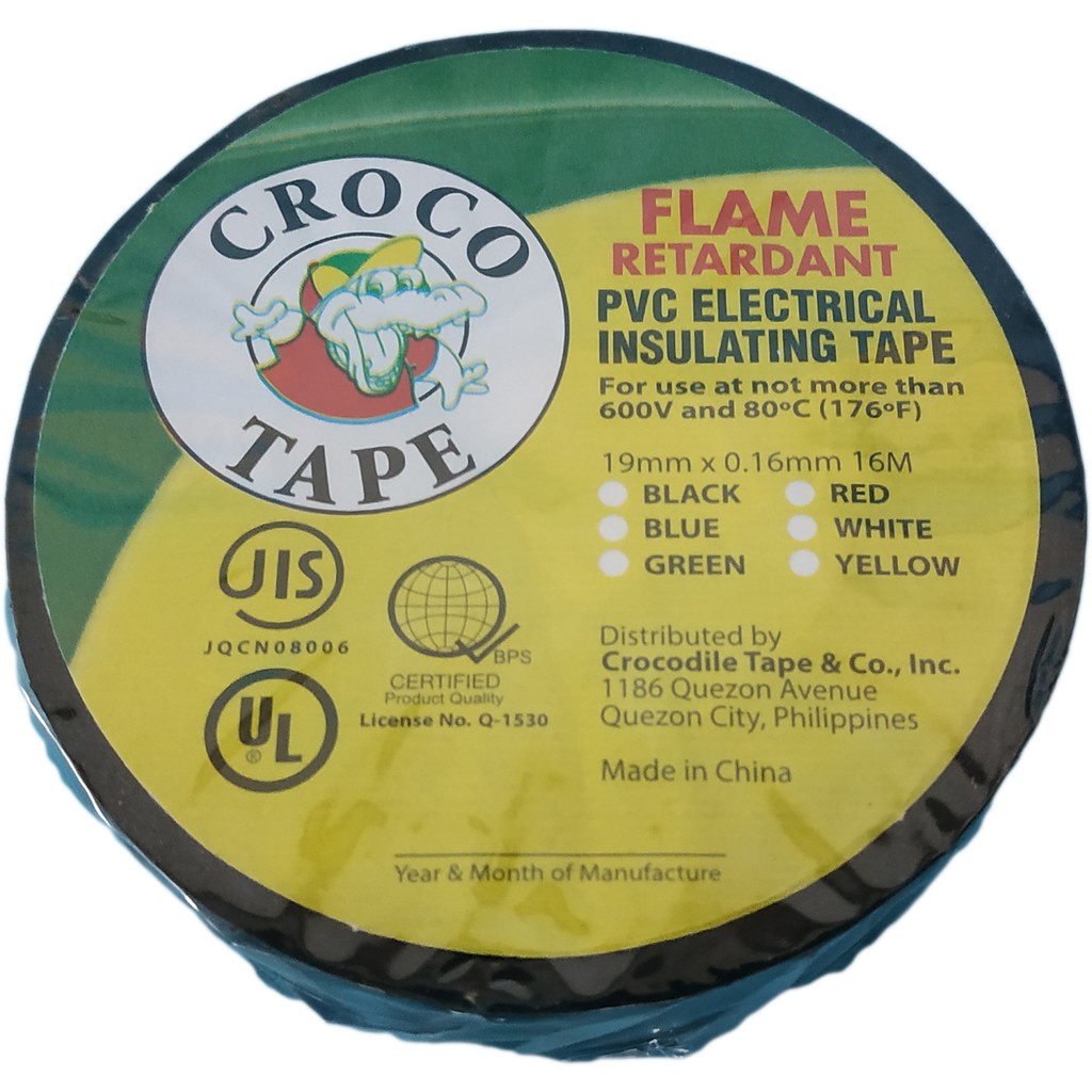 CROCODILE ELECTRICAL TAPE 3/4" x 0.16mm THK x 16 METERS ( BLACK ) CROCO Shopee Philippines