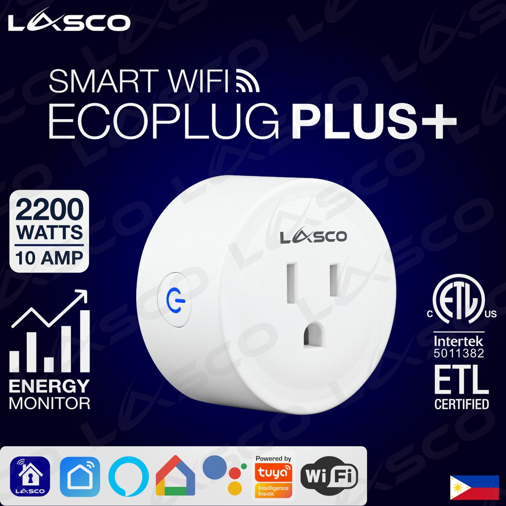 LASCO WiFi Eco Plug Plus Smart Plug with Energy Monitor Socket Outlet
