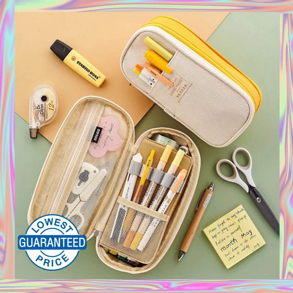 Creative canvas pencil bag large capacity cartoon bear pencil bag