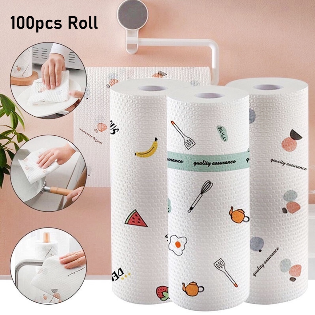 100 Sheets/roll (1pc) Reusable Washable Paper Towels Kitchen Paper Oil