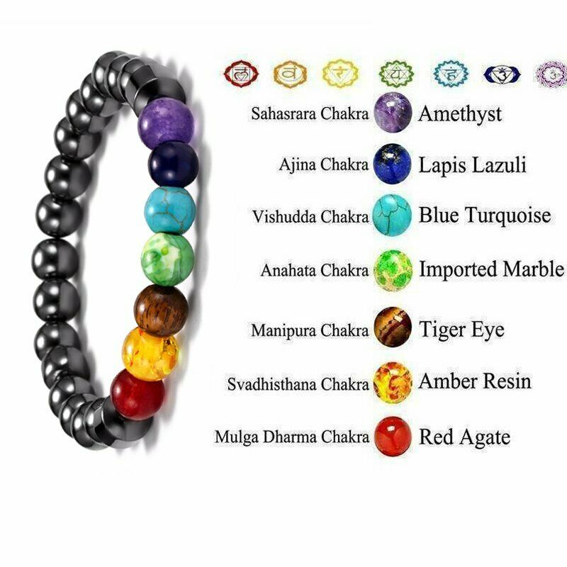 7 Chakra Hematite Bracelet Crystal Stone Healing Balance Beads Anti