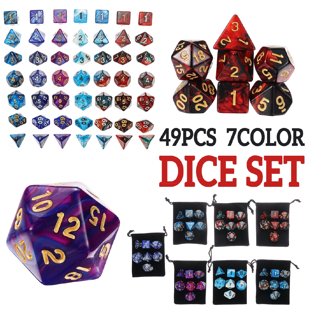 7x7 Types 49pcs/set Pearlized Effect Multiple Dice Set With Bags