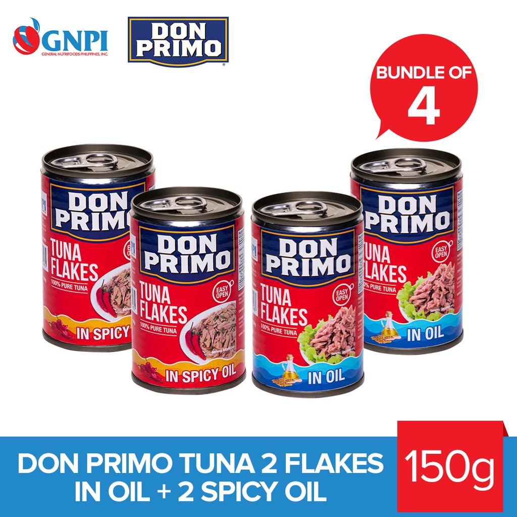 Don Primo Tuna 2 Flakes in Oil + 2 Spicy Oil (Set of 4) Shopee