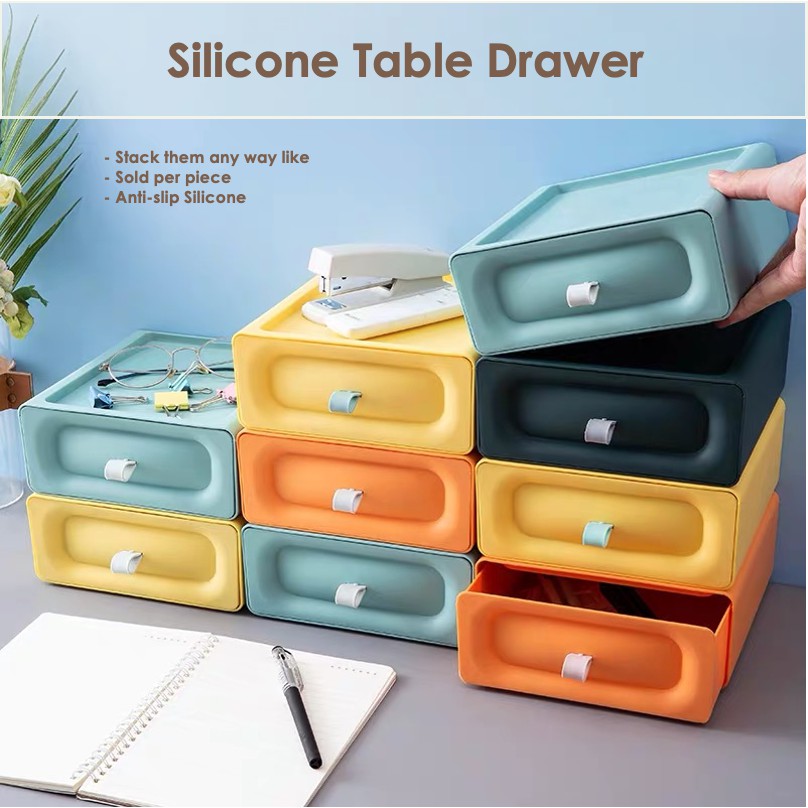 OFNATURE Stackable Silicone Drawer Pencil Stationary Desk Organizer Cosmetic Box Storage