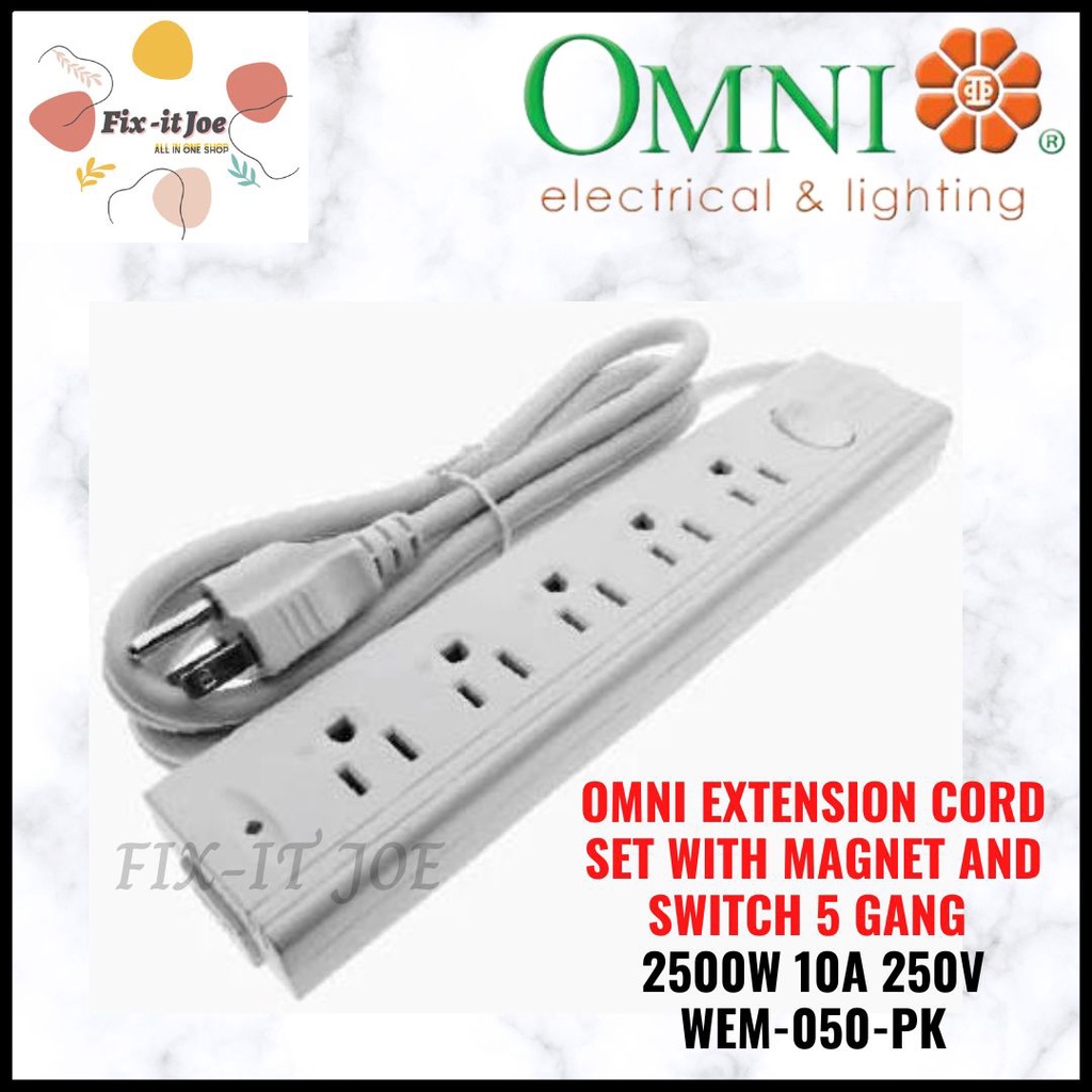 OMNI EXTENSION CORD SET WITH AND SWITCH 5 GANG 2500W 10A 250V