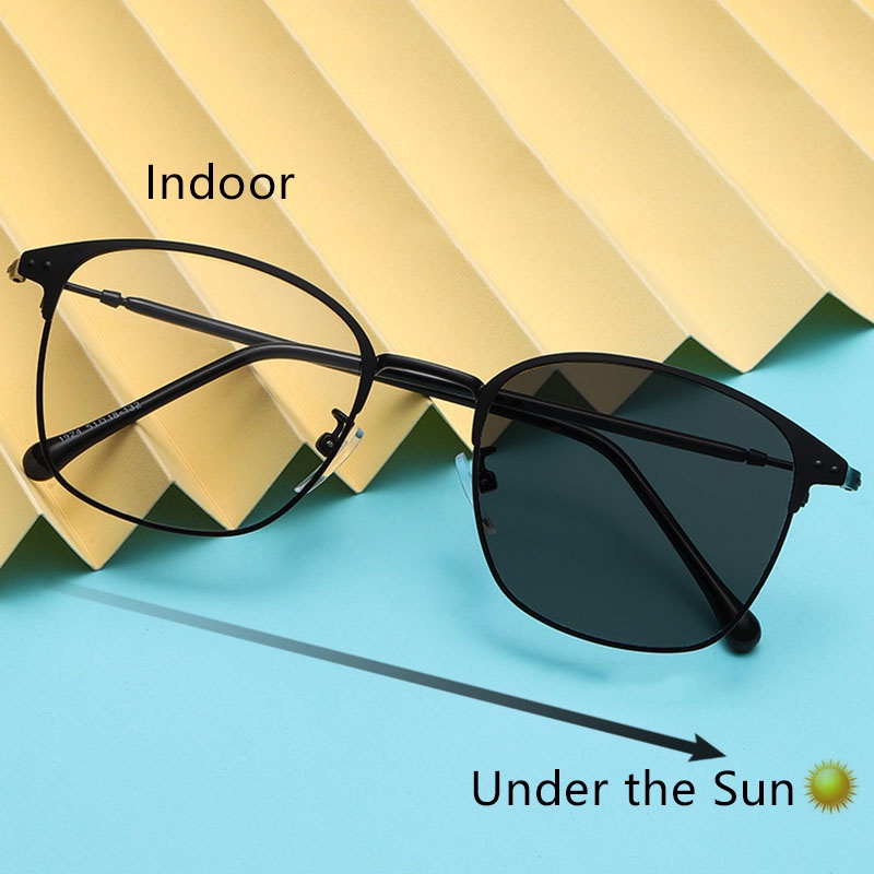 Photochromic Anti Radiation Eyeglass Square Frame Women Men Metal