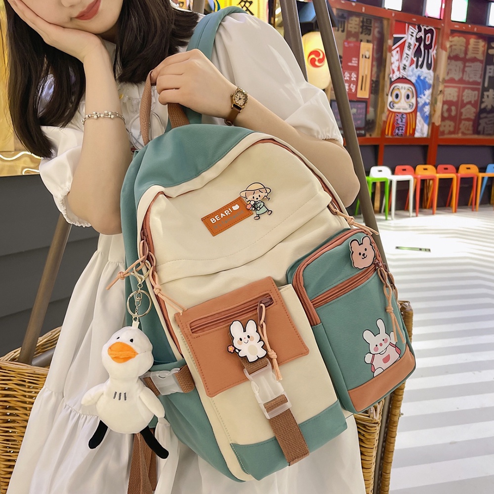 Buckle Backpack Women Waterproof Color Patchwork Backpacks Teenage Girl