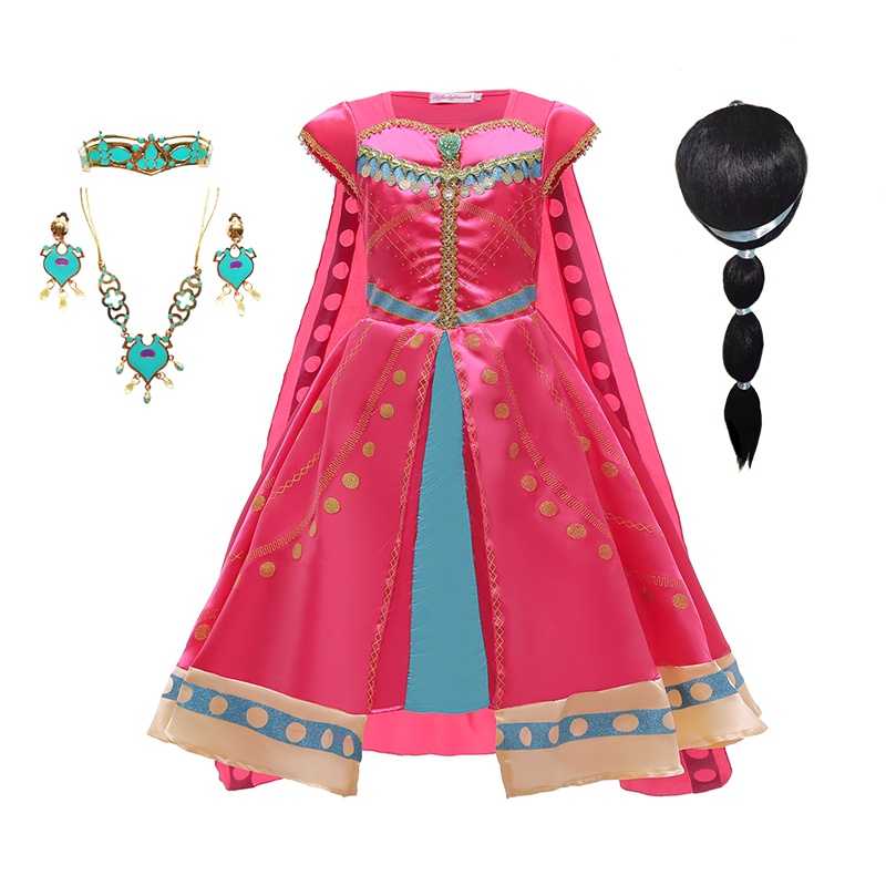 2020 310Y With Cloak Kids Girl Aladdin Princess Jasmine Cosplay Costume Children Girl Theme