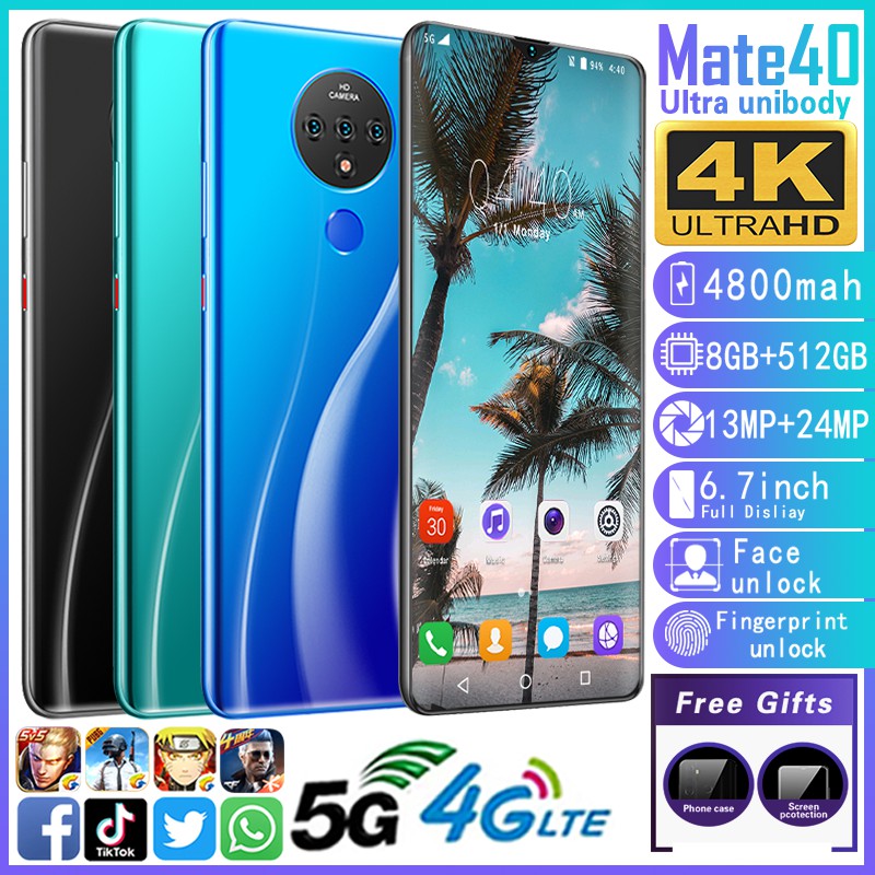 Mate40 6.7 Inch Face Unlock Handphone 8+512GB Gaming Smartphone 4G/5G