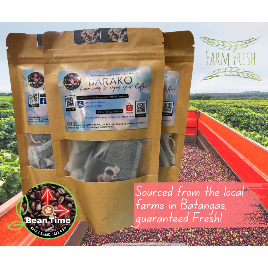 BeanTime Barako Coffee Freshly Ground and Packed in Teabags, 1 pack