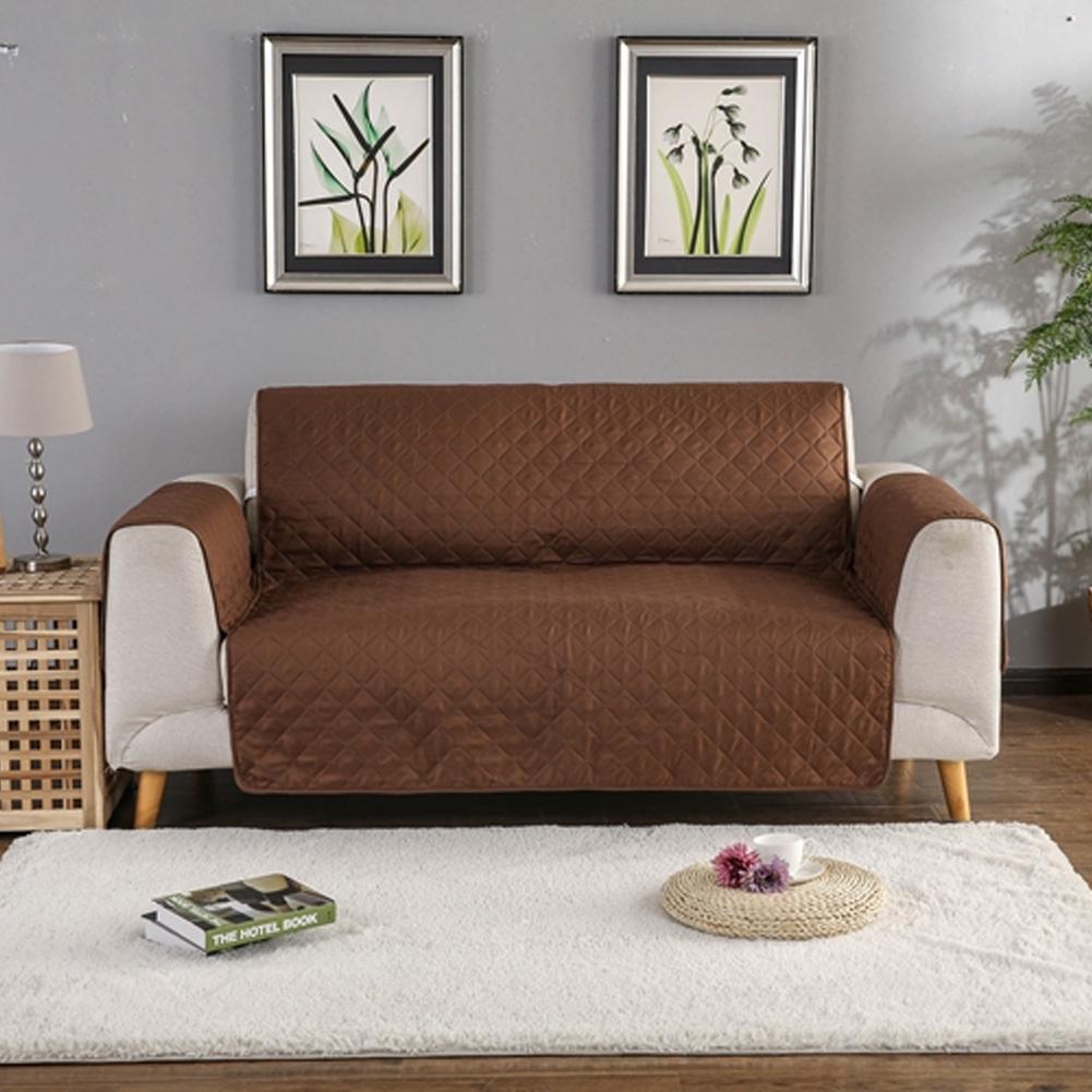 Integrated Quilted Sofa Cover Solid Slipcover Grid Settee Reversible