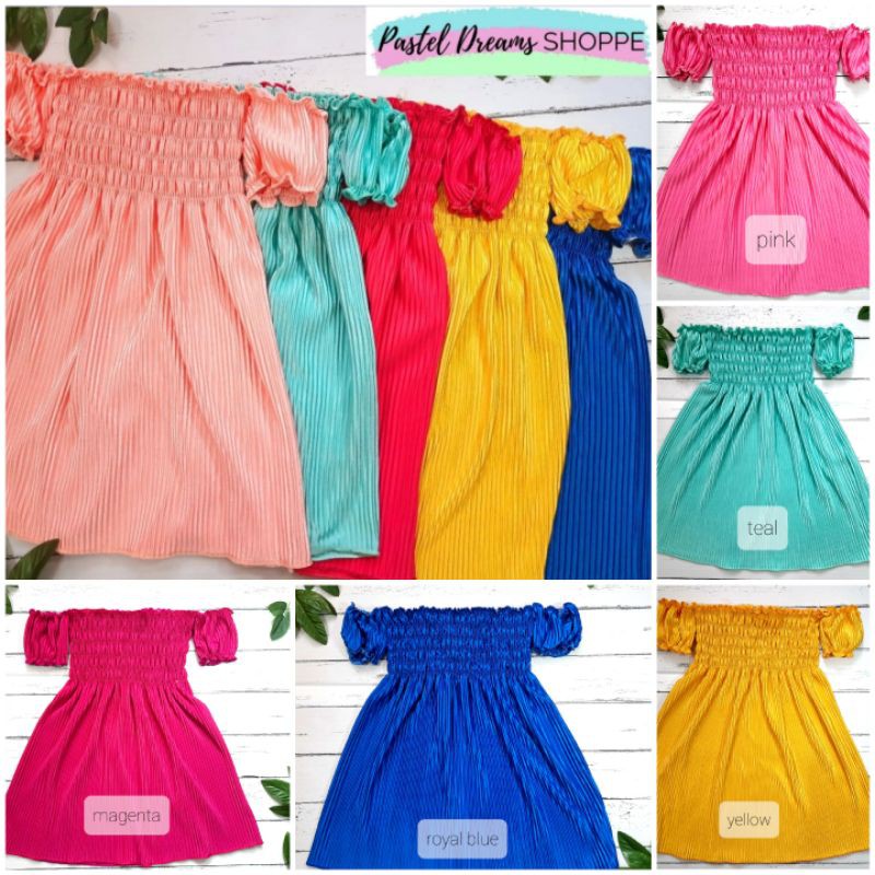 Pleated Smocked Off Shoulders Dress for Little Girls! Shopee Philippines
