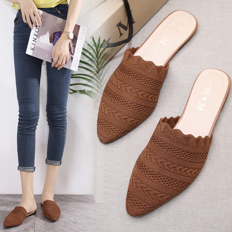 「KAEVE」elegant Korean Pointed Toe Flat Half Shoes Mules women sandals