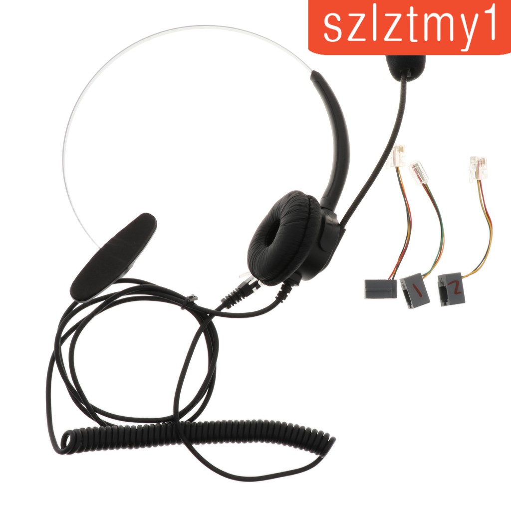 Call Center Monaural Office Phone Headset & Coiled Cable RJ9 Plug for