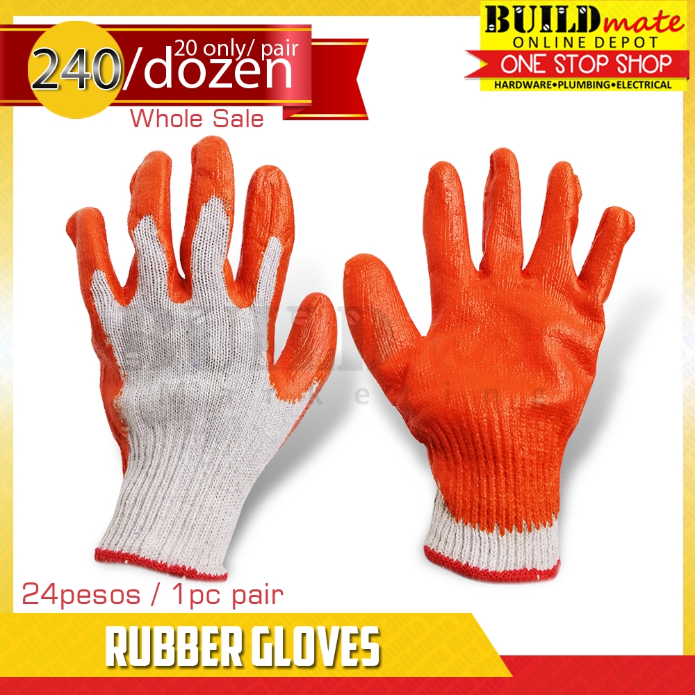 Orange Rubber Gloves Pair Thick Heavy Duty Latex Coating Hand