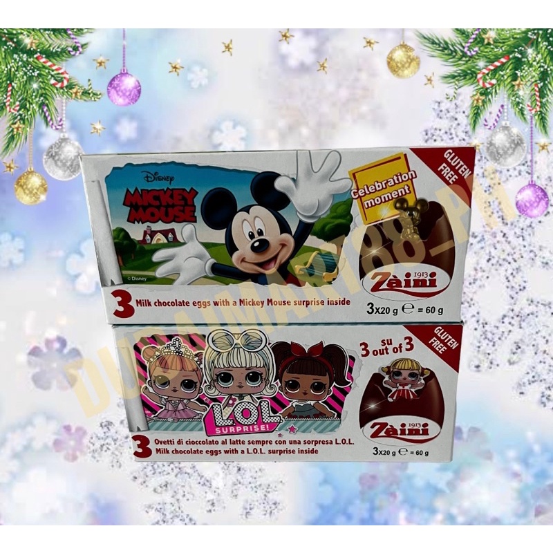 Zaini milk chocolate eggs with surprise toy 3x20g (Mickey mouse & LOL