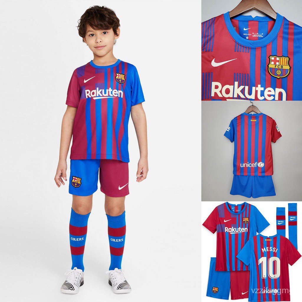 Barcelona 2021 2022 Messi Football Barca Kids Kit Jersey Home Away