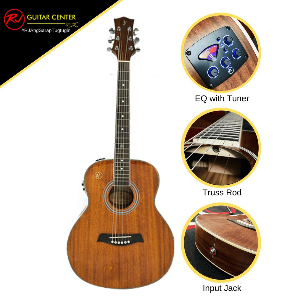 RJ Guitars Mini Premium Travel Series Acoustic Guitar Mahogany