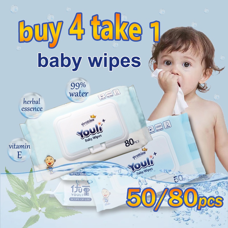 (Buy 4 Take 1) Youli baby cleaning wet wipes for face 50/80pcs (1 Pack