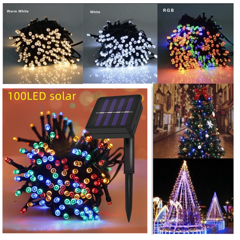 10m,100L LED Solar Powered Waterproof Black Line Wire Christmas Lights