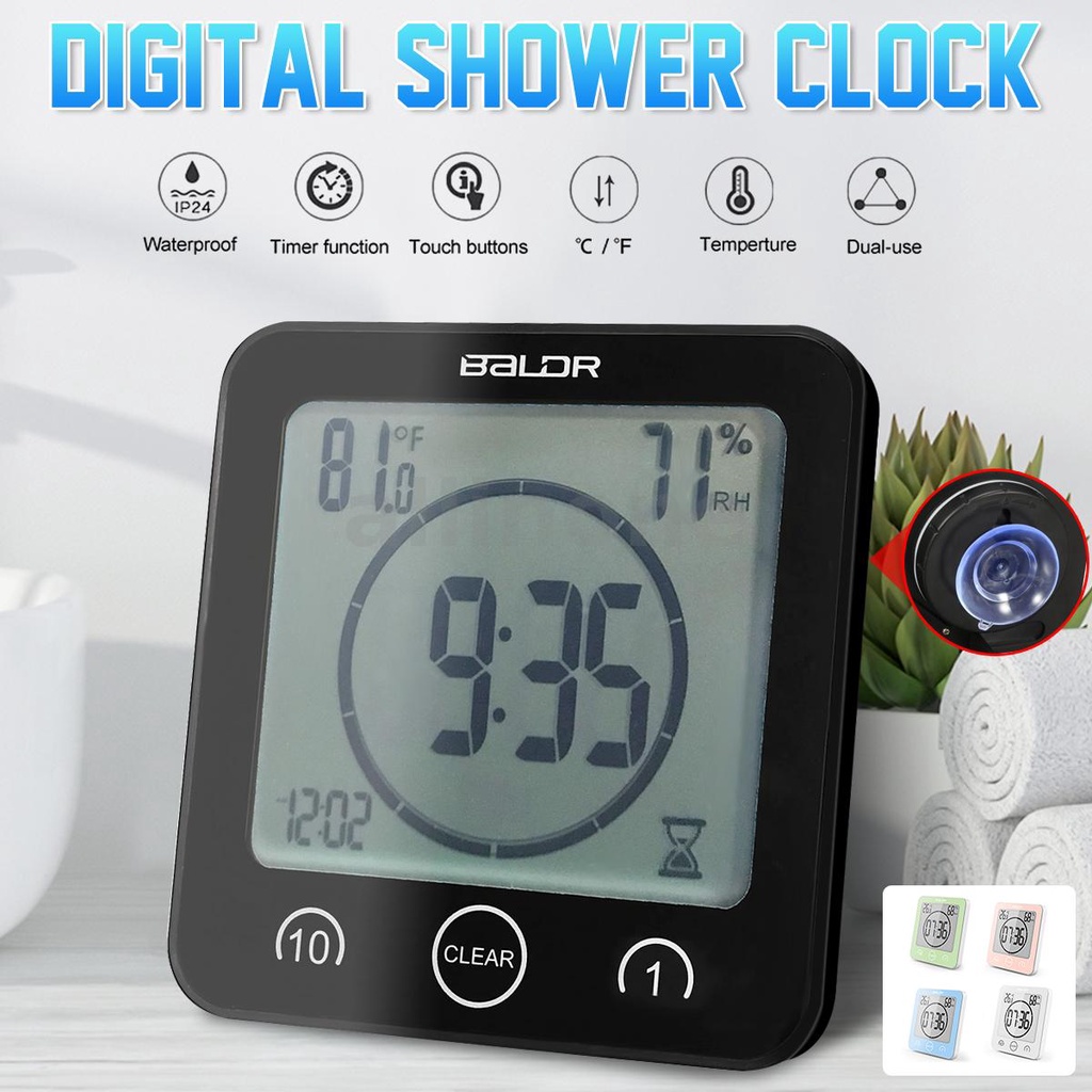 LCD Digital Wall Clock Waterproof Shower Clock Suction Cup Countdown