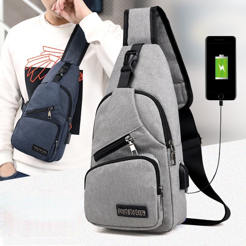 HH men’s anti theft cross bodybag belt bag sling bag with USB Shopee