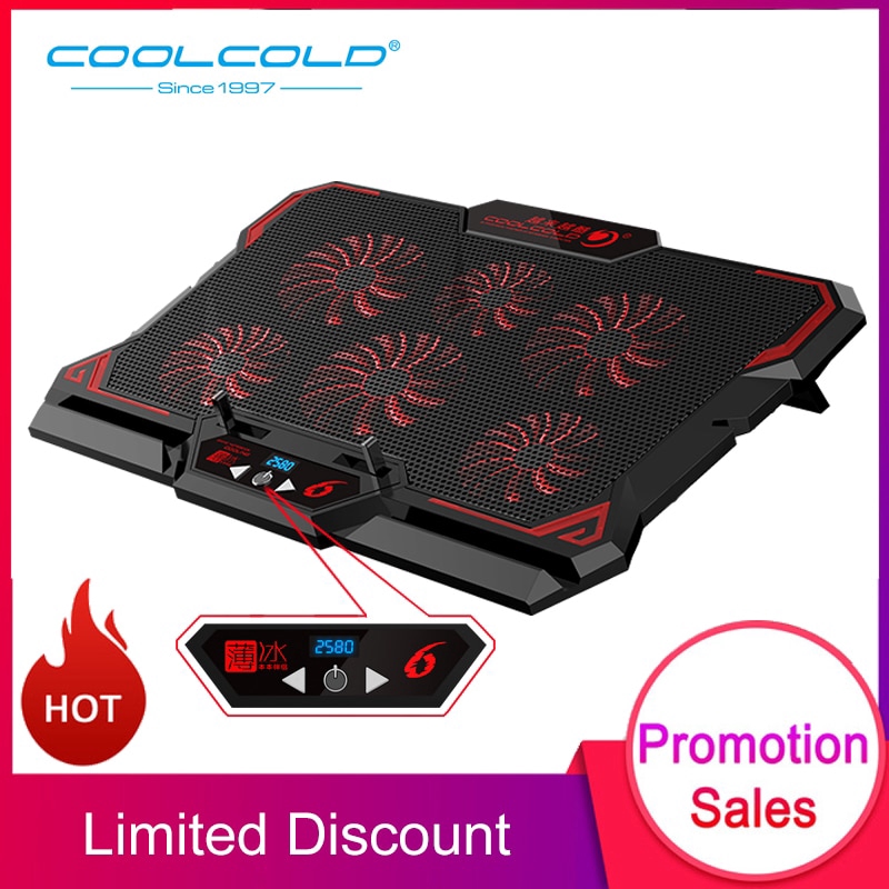 【2022 NEW】Gaming Laptop Cooler Six Fan Led Screen Two USB Port 2600RPM